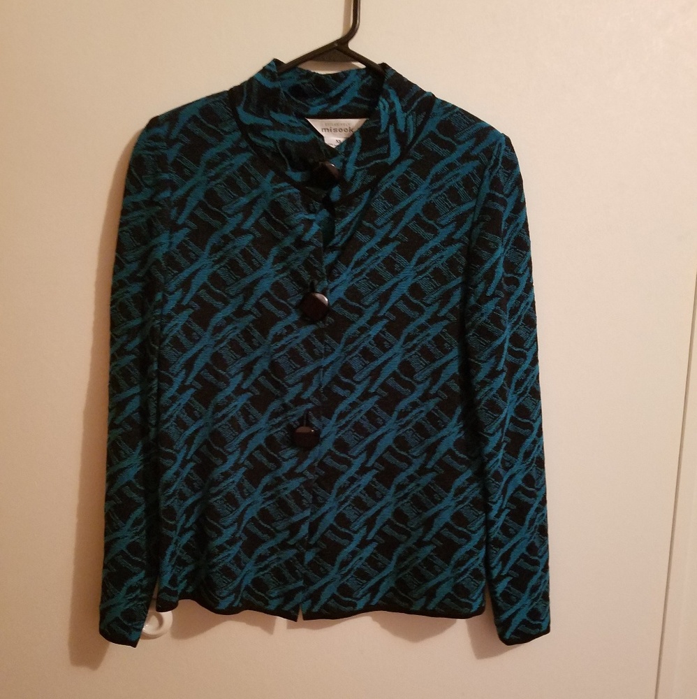 Misook XS black and turquoise jacket blazer cardig